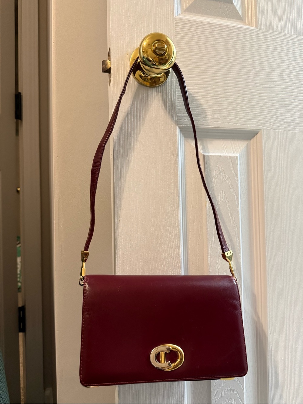 Dior Burgundy Leather Shoulder Bag with Gold and silver Hardware